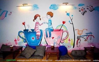 Giấy dán tường cafe hiện đại tuổi teen